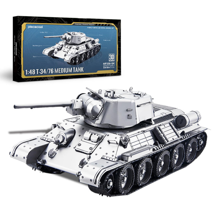 piececool 3D Puzzle Metall Panzerkampfwagen 1:48 T-34/76 Medium Tank, 3D Metall Puzzle Militärmodell