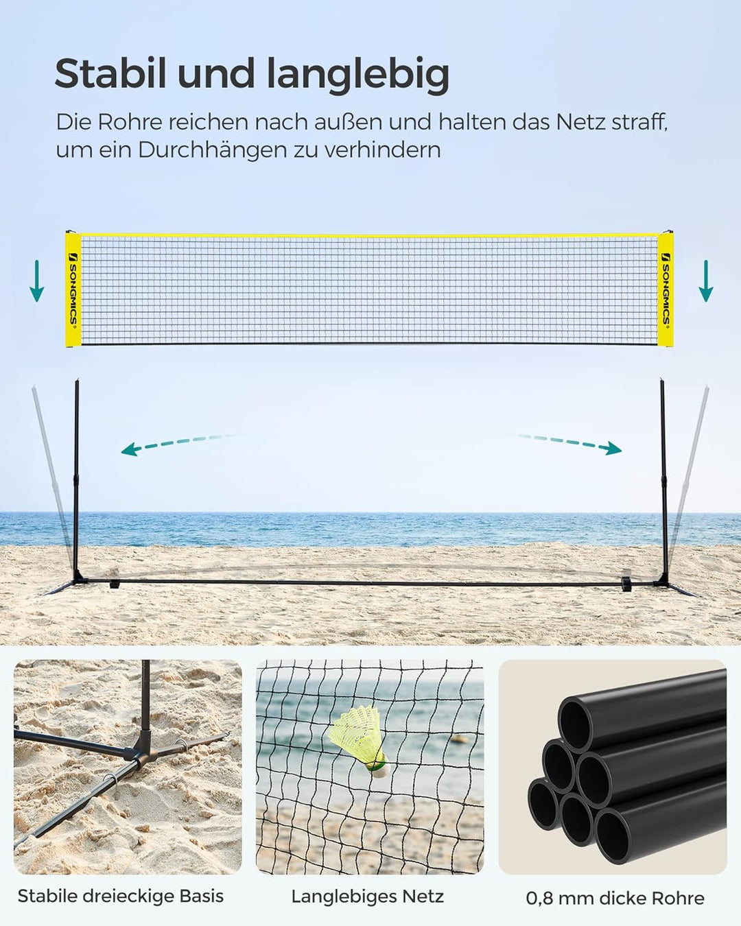 SONGMICS Badmintonnetz, faltbar, einfach zu montieren, leicht zu transportieren, höhenverstellbar (1