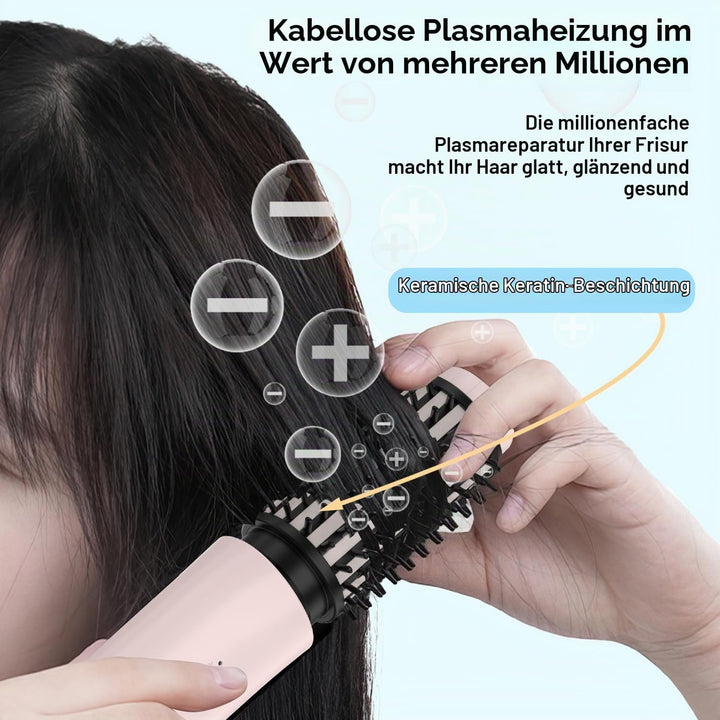 Dricar Kabellose Lockenstabbürste, Tragbare Reise Lockenstäbe Grosse Locken, 40mm Thermobürste Rundb