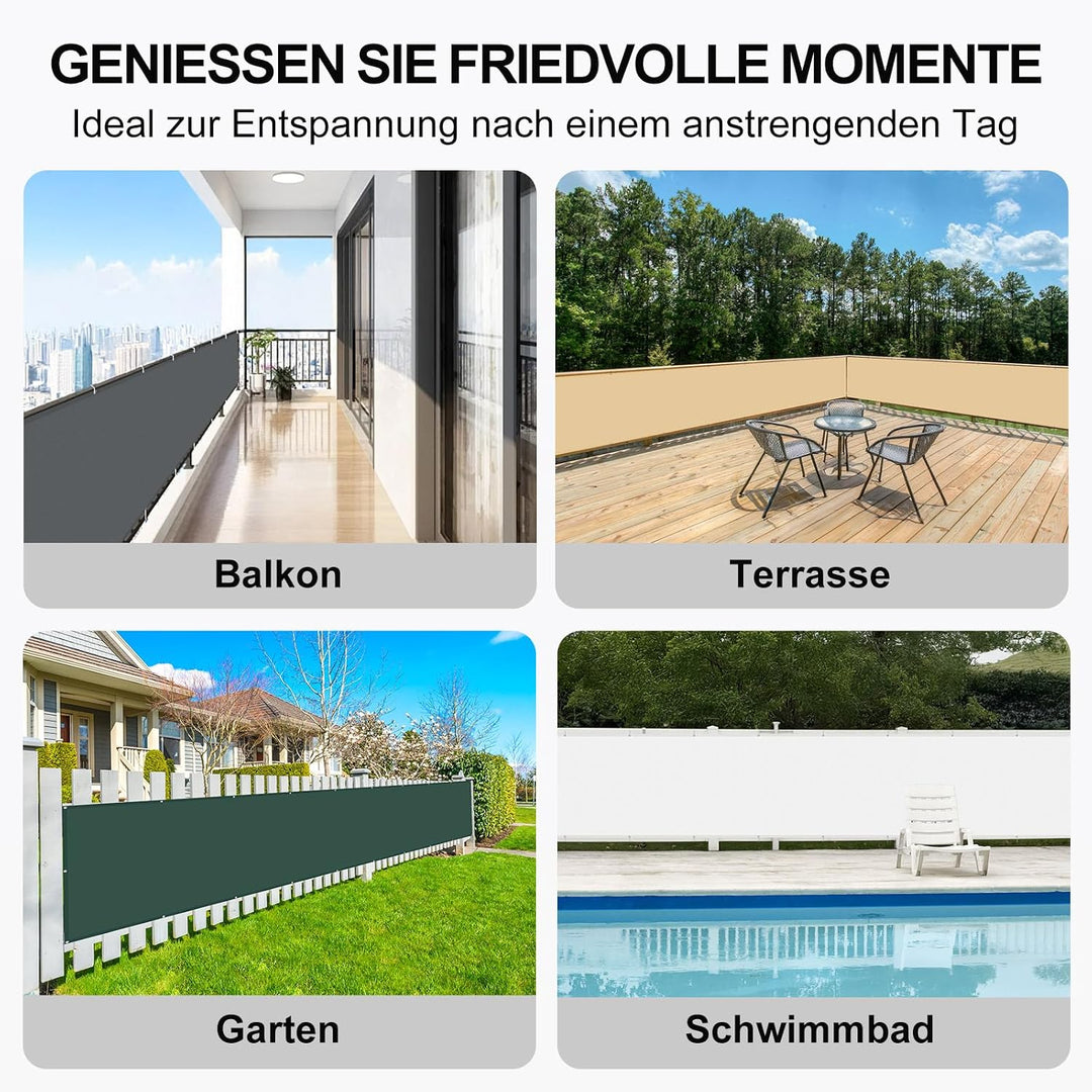 HENG FENG Balkon Sichtschutz 90x600cm für Privatsphäre, Cremeweiss | Balkonabdeckung wasserabweisend