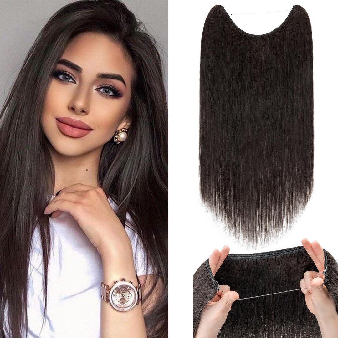 Extensions Echthaar mit transparenter Schnur, Silk-co Wire in ExtensionsNaturschwarz 75g, Secrets Ha