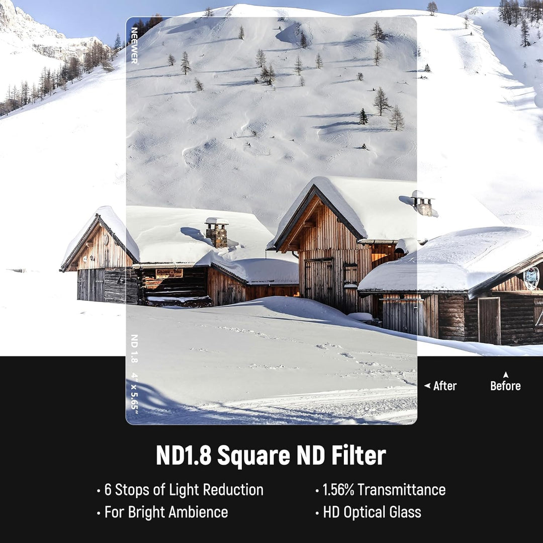 NEEWER 2 Pack ND0.9/1.8 (3/6 Stops) Square ND Filter, 4" x5,65 Dual Sided 30 Multi Nano Coated Cinem
