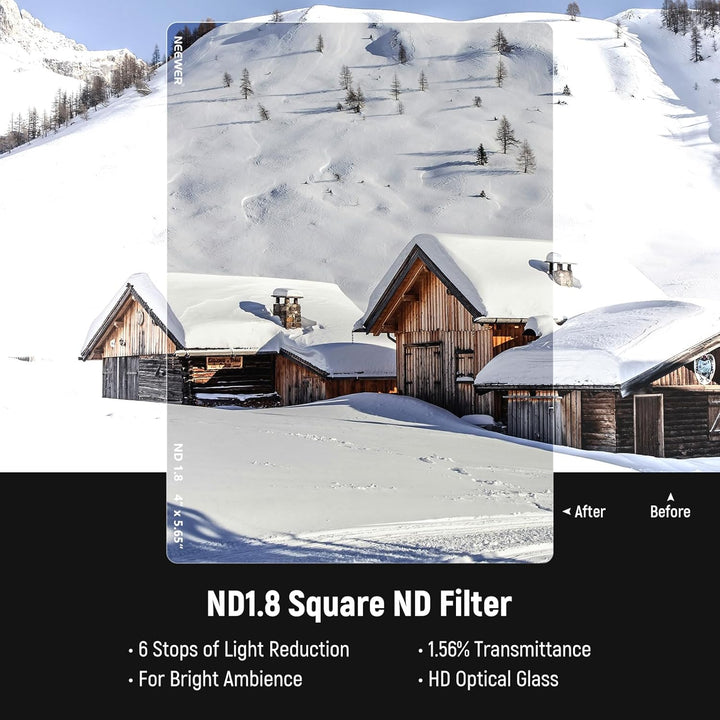 NEEWER 2 Pack ND0.9/1.8 (3/6 Stops) Square ND Filter, 4" x5,65 Dual Sided 30 Multi Nano Coated Cinem