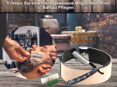Herren Geschenk Set Rasiermesser Goldätzung Paste Solingen und Leder Abziehriemen