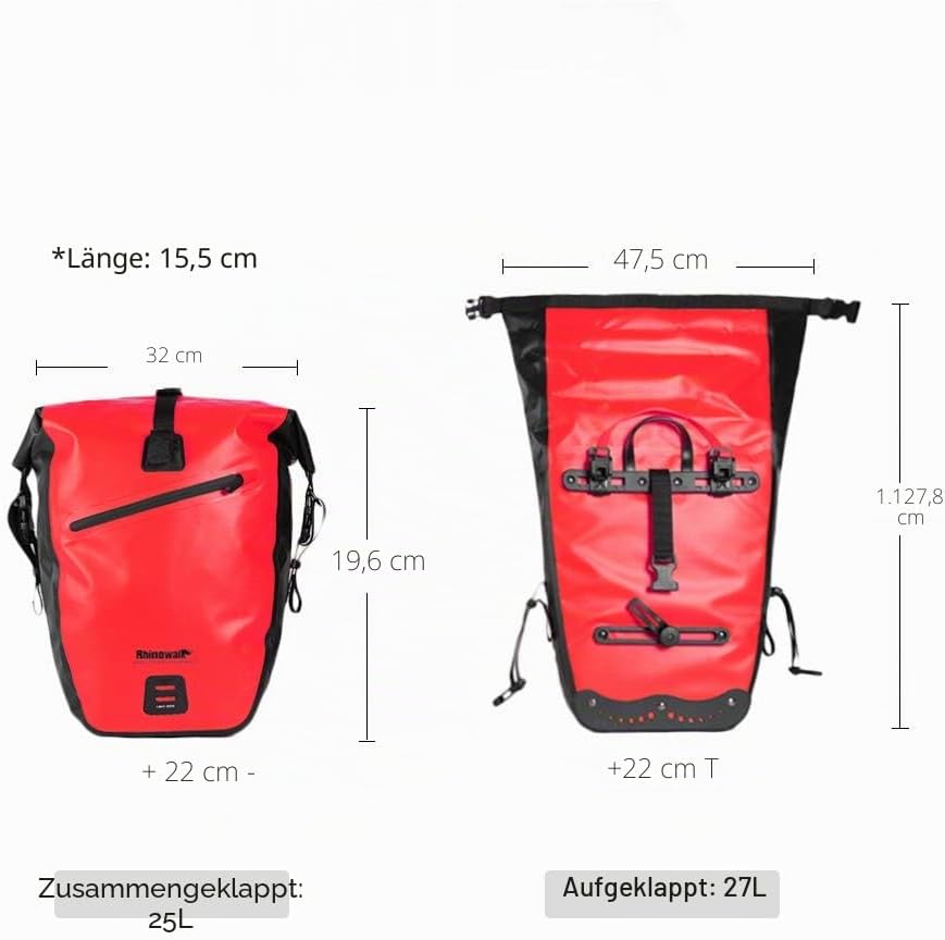 Rhinowalk 25L Fahrradtasche Wasserdicht Gepäckträgertasche Fahrrad Laptop Gepäckträger Seitentaschen