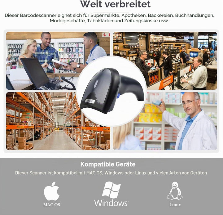 NETUM Kabelgebundener 2D QR Barcode-Scanner - Handheld Automatischer Omnidirektionaler Barcode-Leser