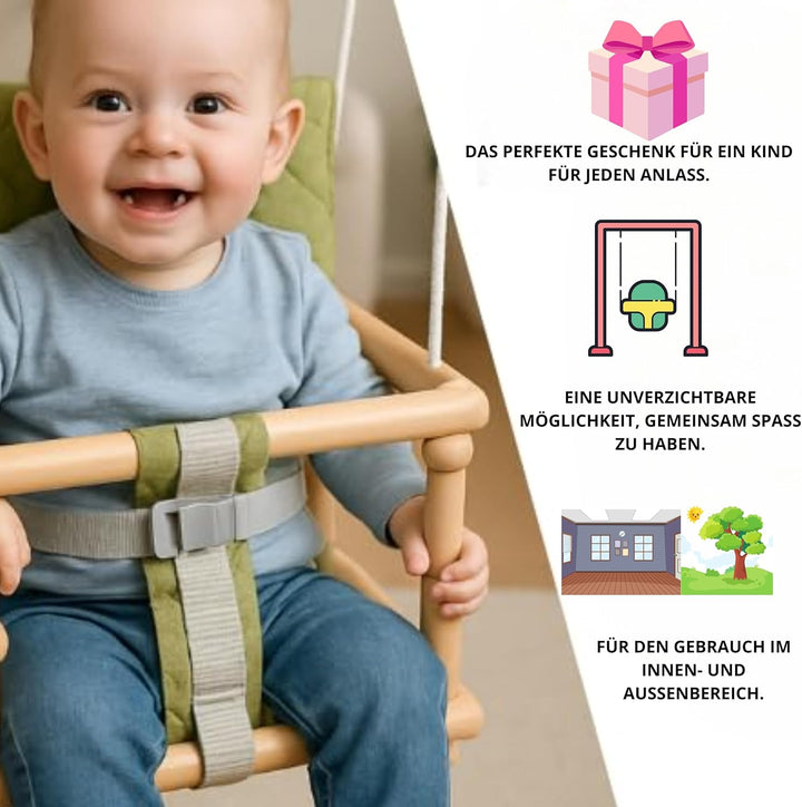 Holz Babyschaukel, Kinderschaukel, Schaukel für Kinder Schaukel 3 in 1 + SICHERHEITSGURT, Kleinkinds