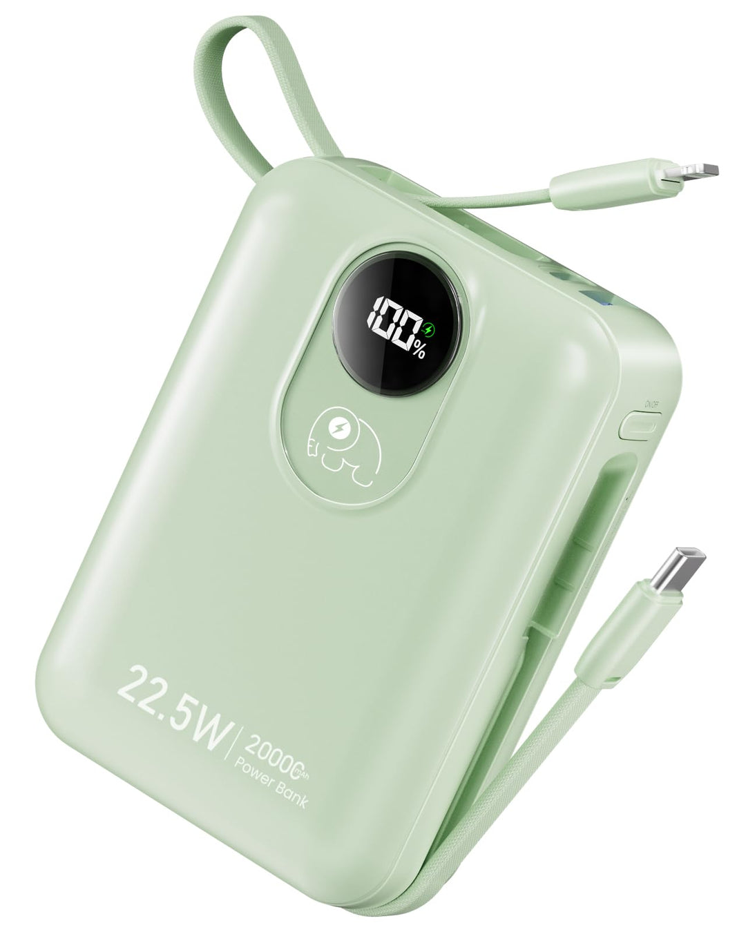 20000mAh Power Bank mit integriertem Kabel: 22.5W Schnell Aufladende Externe Batterie für Handy, USB