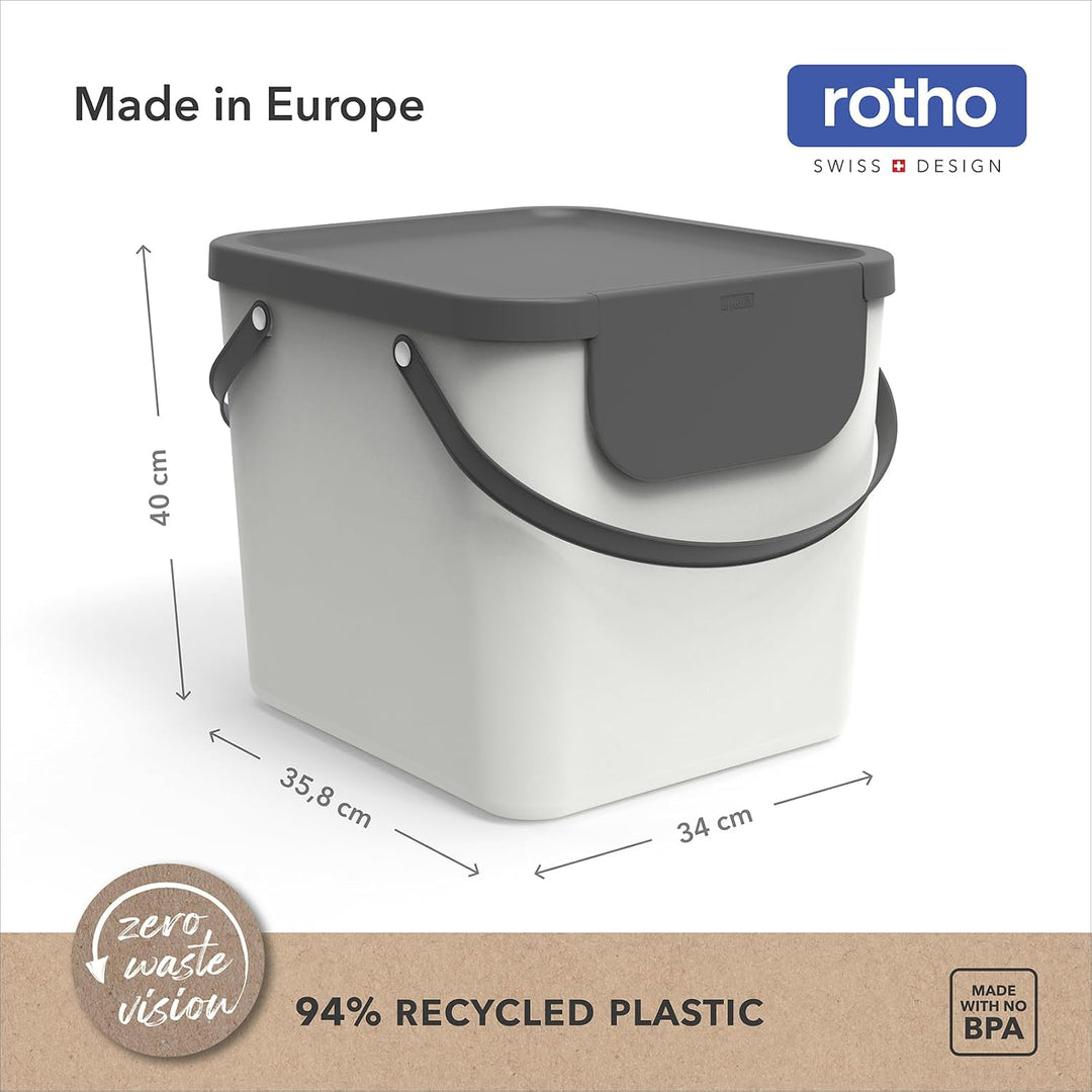 Rotho Albula Mülltrennungssystem 40l für die Küche, weiss, Kunststoff Weiss/Anthrazit, Weiss/Anthraz