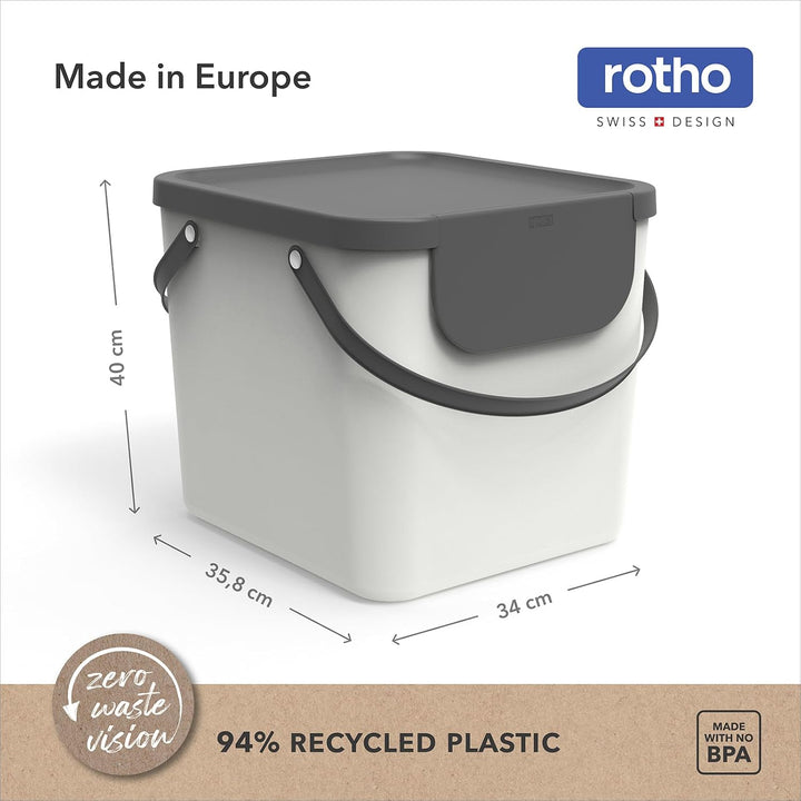 Rotho Albula Mülltrennungssystem 40l für die Küche, weiss, Kunststoff Weiss/Anthrazit, Weiss/Anthraz