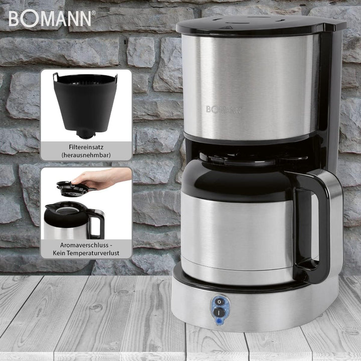 Bomann KA 6037 CB Thermo-Kaffeeautomat für 8–10 Tassen Kaffee, Edelstahl-Thermokanne (doppelwandig)