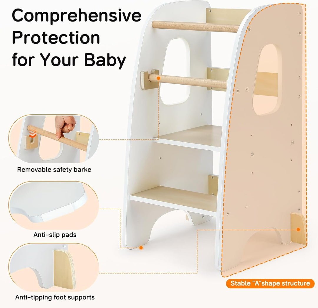 Ezebaby Lernturm ab 1 Jahr, Learning Tower, Höhenverstellbar Montessori Lernturm mit Kippschutz, Abn