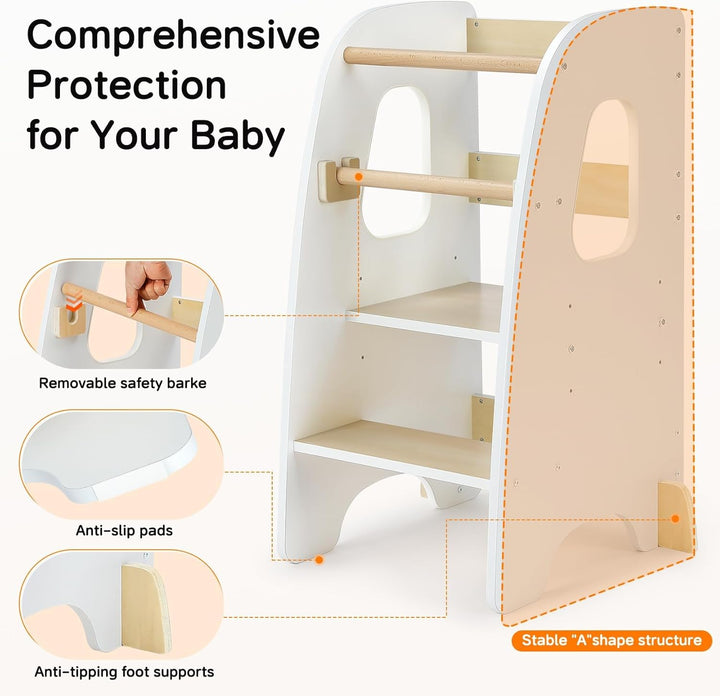 Ezebaby Lernturm ab 1 Jahr, Learning Tower, Höhenverstellbar Montessori Lernturm mit Kippschutz, Abn
