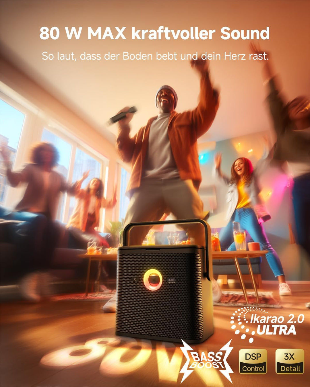 Ikarao Karaoke-Maschine für Erwachsene, mit Songtext-Display, 32 GB Karaoke-Tablet, 2 kabellose Mikr