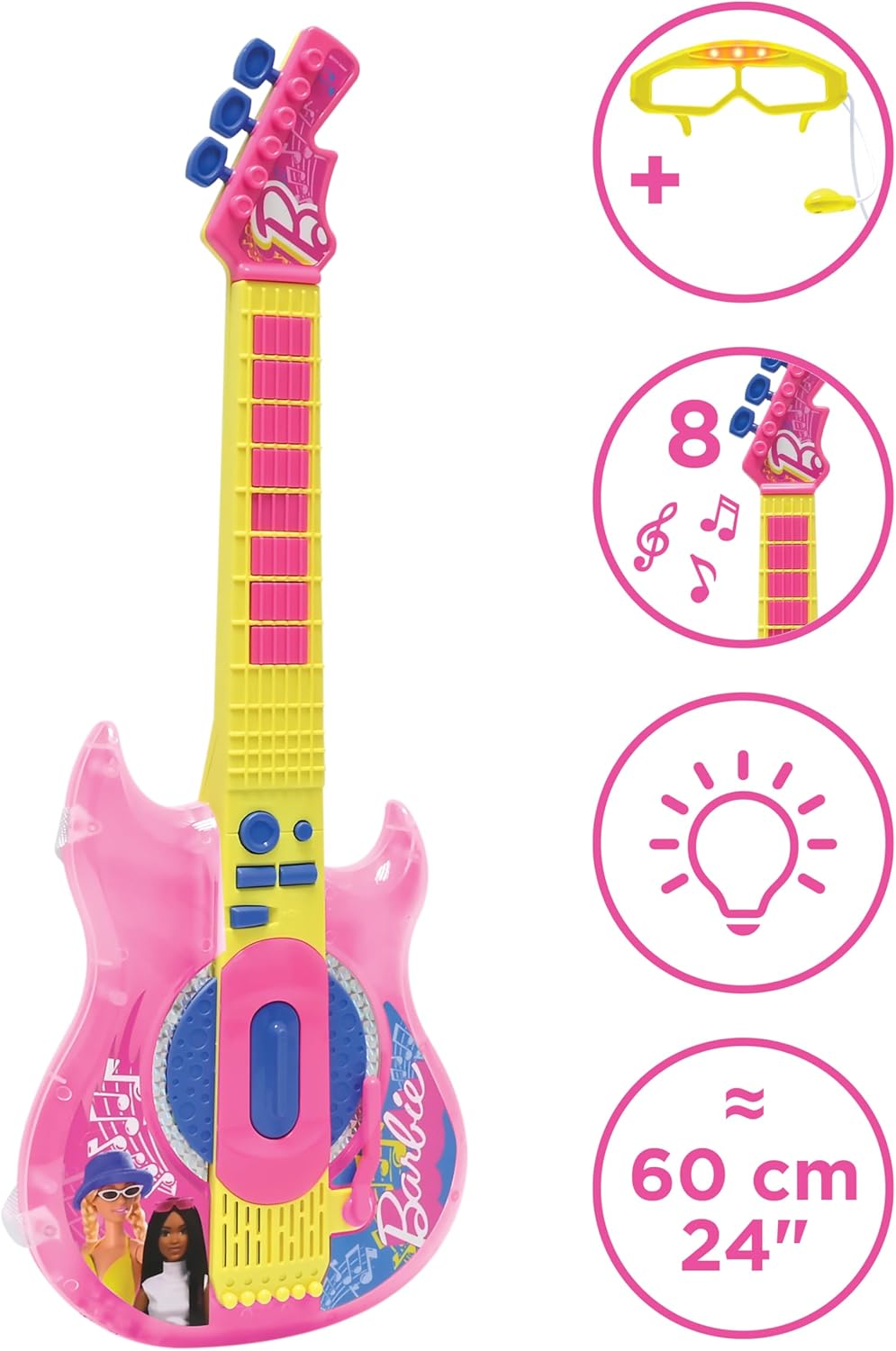 Lexibook, Barbie, Elektronische Gitarre mit Mikrofon und Brille zum Singen mit Stil, 2 Spielmodi, De