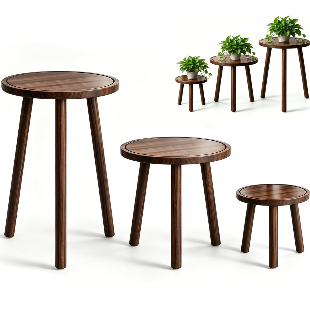 Blumenhocker Holz 3er-Set, Pflanzenständer aus Holz in 3 Grössen, 6"/8"/11" Höhe, Blumentisch, Dekor
