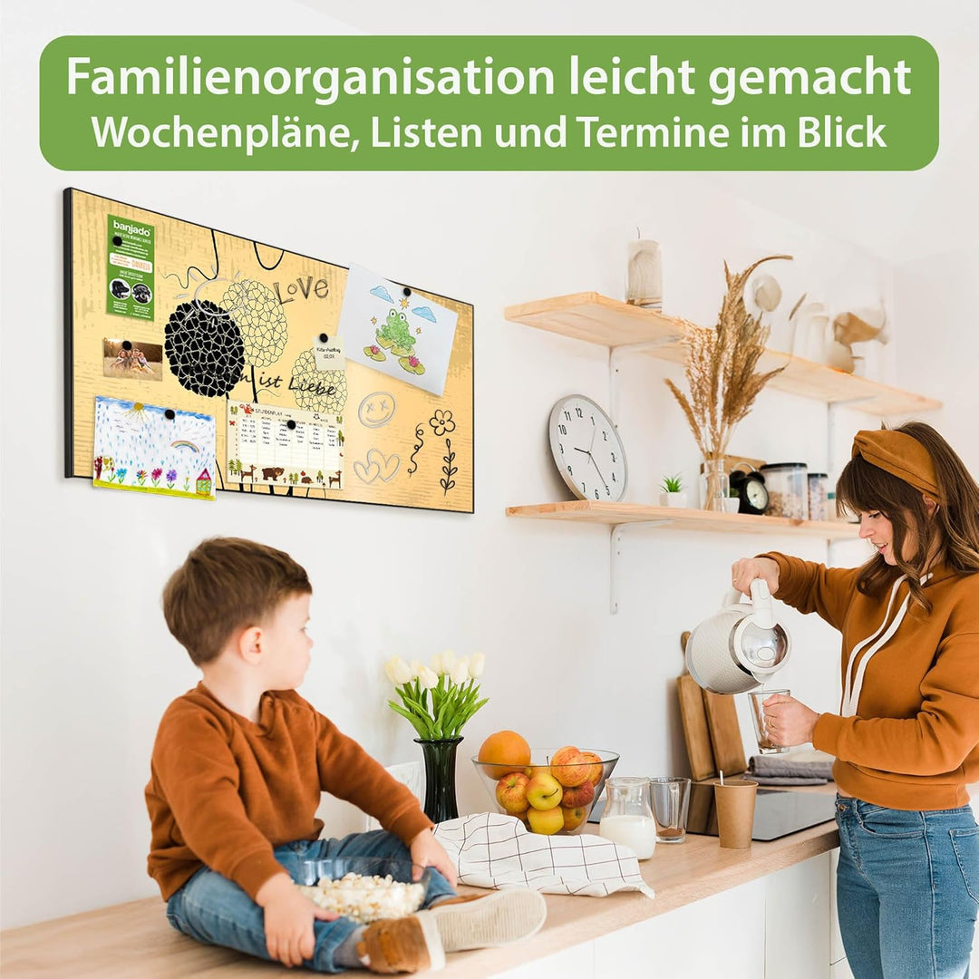 banjado Magnettafel schwarz 78 x 37cm / Magnetwand Metall/Magnetpinnwand als Memoboard/Pinnwand Magn