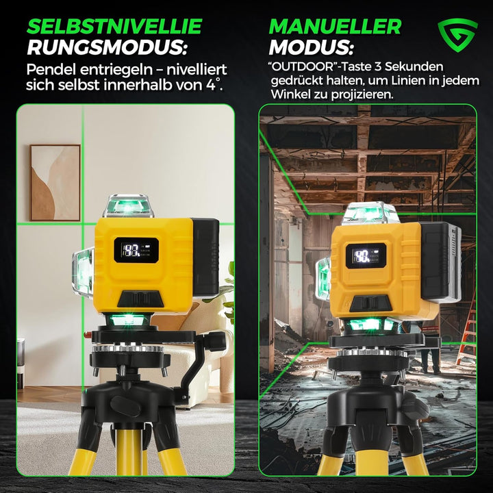 Kreuzlinienlaser Grün 16 Linien 4×360° – Selbstnivellierende Laser Wasserwaage, Horizontal & Vertika