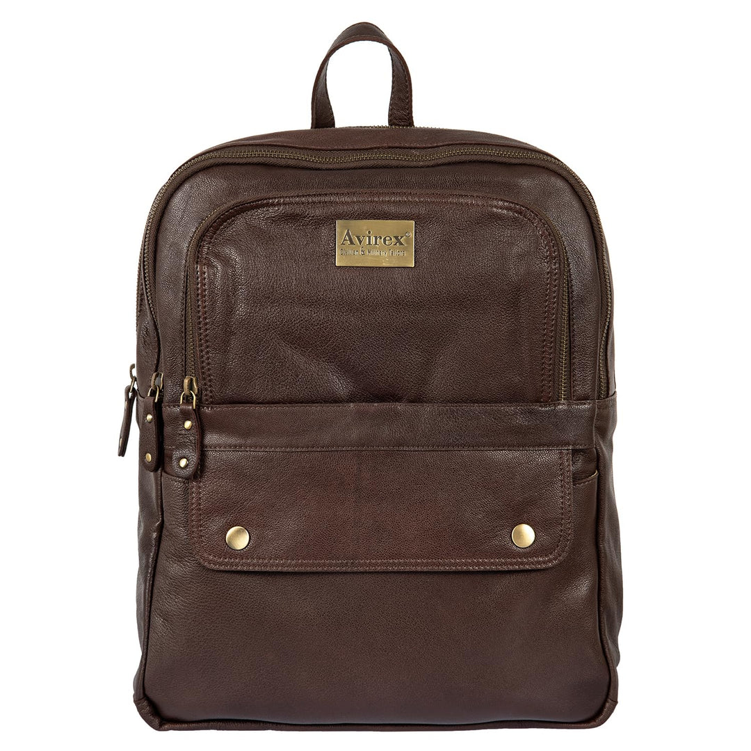 Avirex, Mayday-Kollektion, mittelgrosser Rucksack aus weichem handgetamptem Leder, Farbe Dunkelbraun