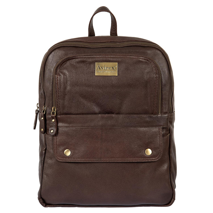 Avirex, Mayday-Kollektion, mittelgrosser Rucksack aus weichem handgetamptem Leder, Farbe Dunkelbraun
