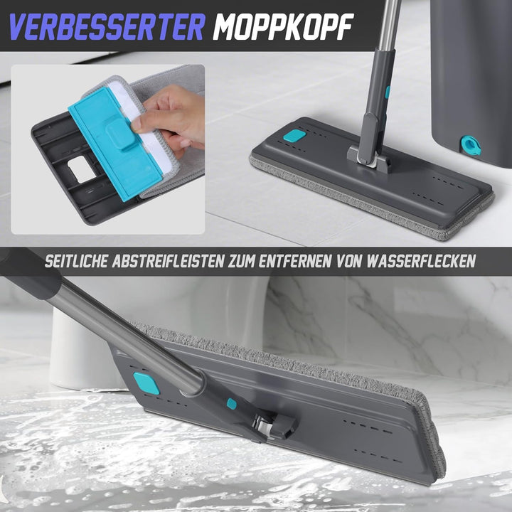 Masthome Wischmopp Set mit Eimer, Bodenwischer mit Putzeimer 2 In 1,Flachmopp Set und 6 Mikrofaser W