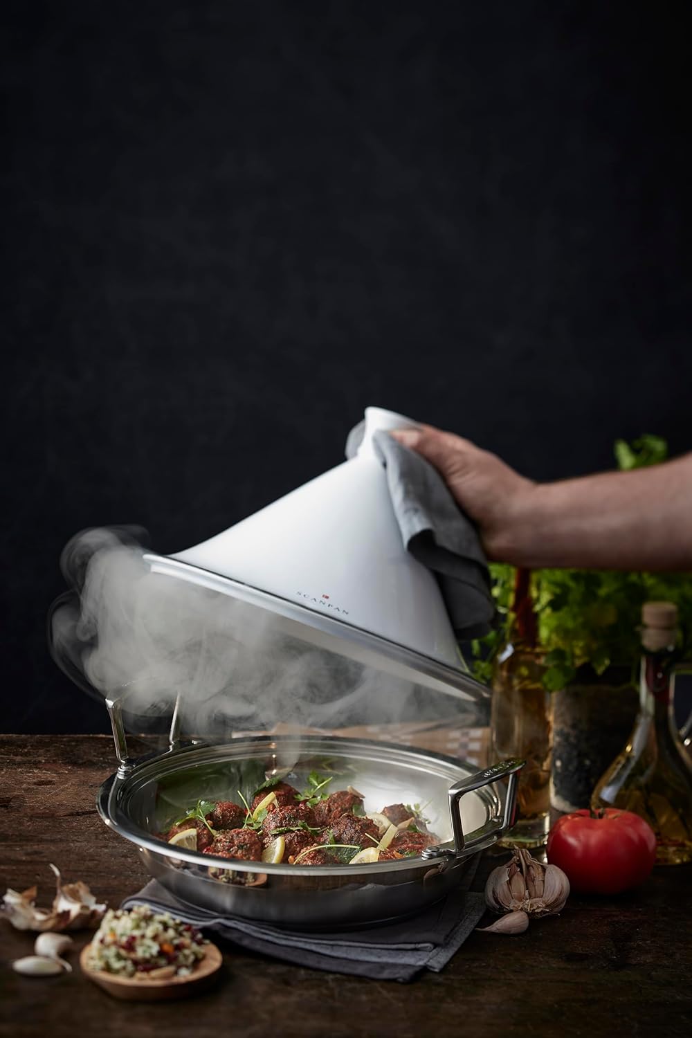 Scanpan Impact Tagine Topf 28 cm, 3,2 l | Edelstahl mit Keramikdeckel | Für alle Herdarten inkl. Ind