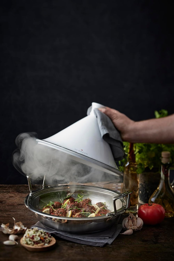 Scanpan Impact Tagine Topf 28 cm, 3,2 l | Edelstahl mit Keramikdeckel | Für alle Herdarten inkl. Ind