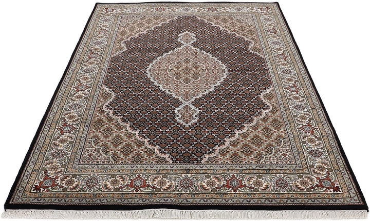 carpetfine Tabriz Mahi Teppich Schwarz 60x90 cm | Handgeknüpfter Teppich für Wohn- und Schlafzimmer