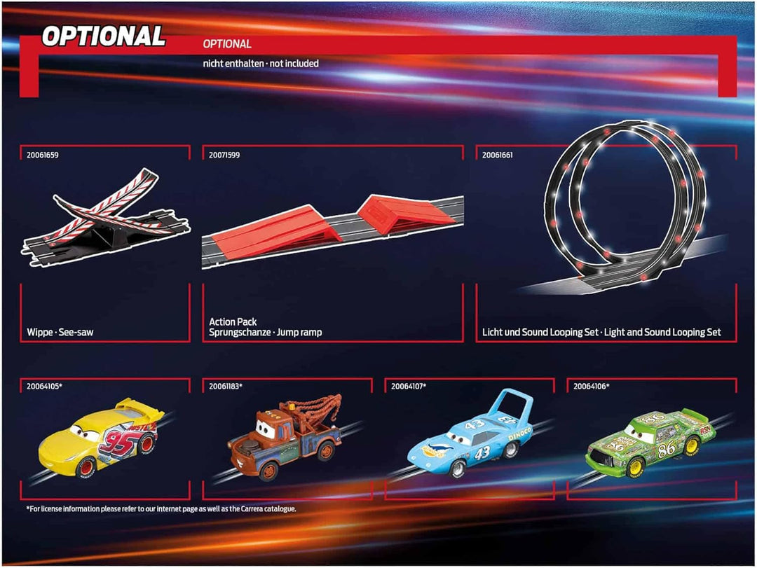 Carrera - 20062559 - Disney Cars Glow Racers I Klassische Rennbahn mit Disney-Farben I 24 Meter Stre
