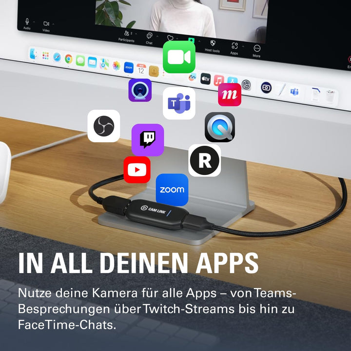 Elgato Cam Link 4K, externe Kamera-Aufnahmekarte, streamen und aufzeichnen mit DSLR, Camcorder, als