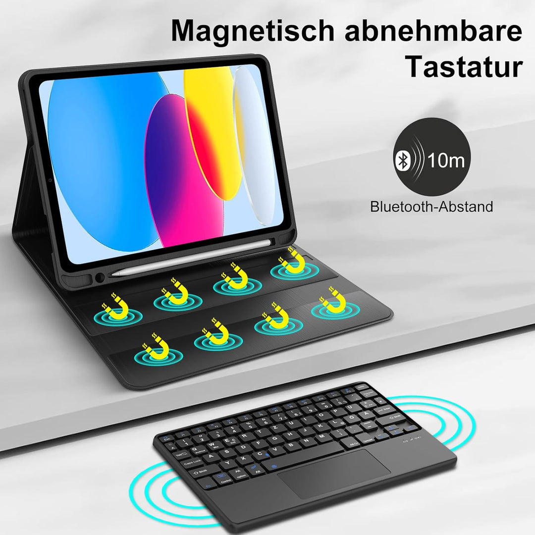 IVEOPPE Hülle mit Tastatur für iPad A16 11 Generation 2025/10 Generation 2022 Con Touchpad, Bluetoot