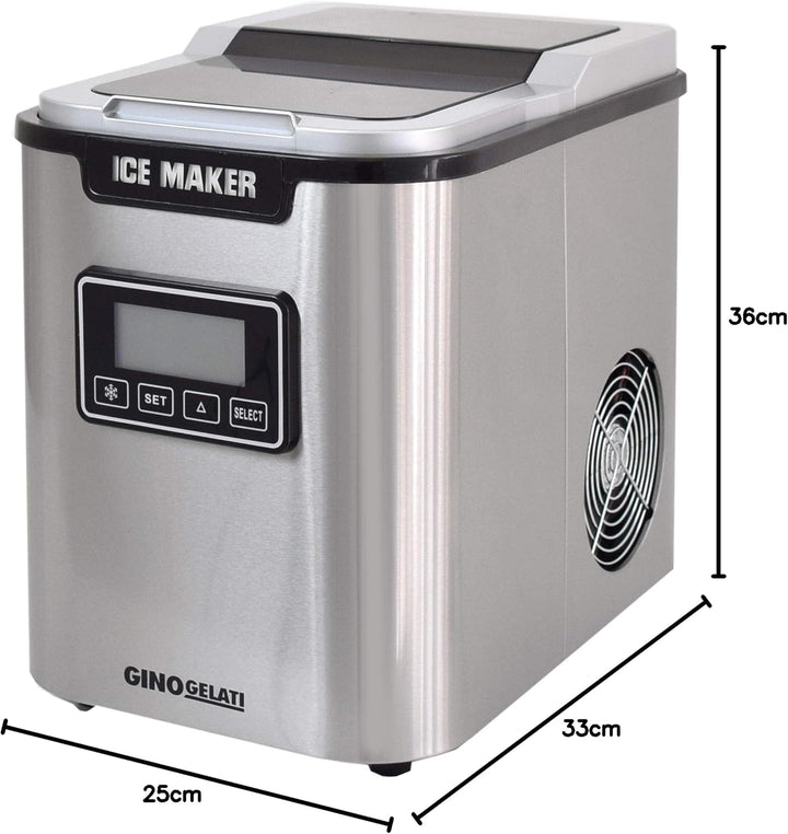 Gino Gelati GG-175W Digitaler Edelstahl Eiswürfelbereiter Eiswürfelmaschine Icemaker
