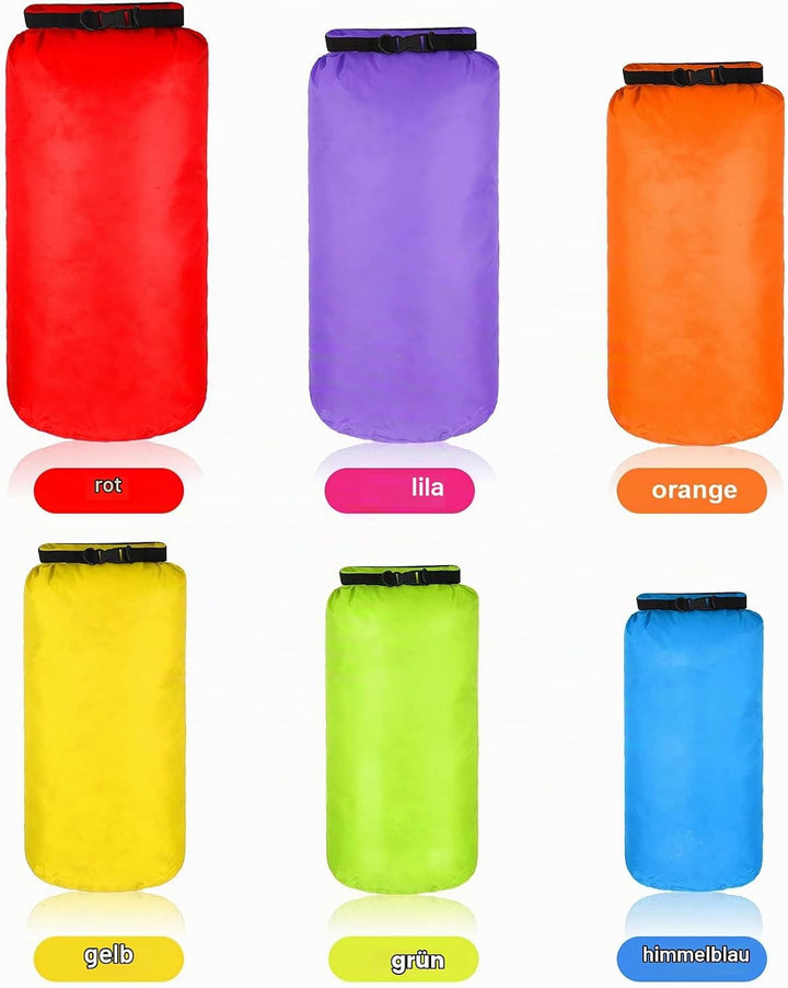 6 Stück wasserdichte Trockenbeutel Set Trockensack Leicht Luftdicht Packsack Set 20 L 15 L 10 L 8 L