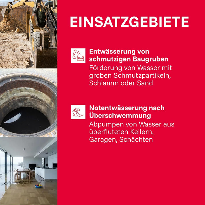 T.I.P. Schmutzwasser Tauchpumpe - Baupumpe Edelstahl (24.000l/h Fördermenge, 11m Förderhöhe, 1,1bar