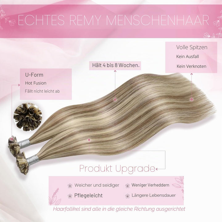 Moresoo Echthaar Bondings Extensions 60 cm Blond Gesträhnt Remy U Tip Keratin Extension Echthaar Hel