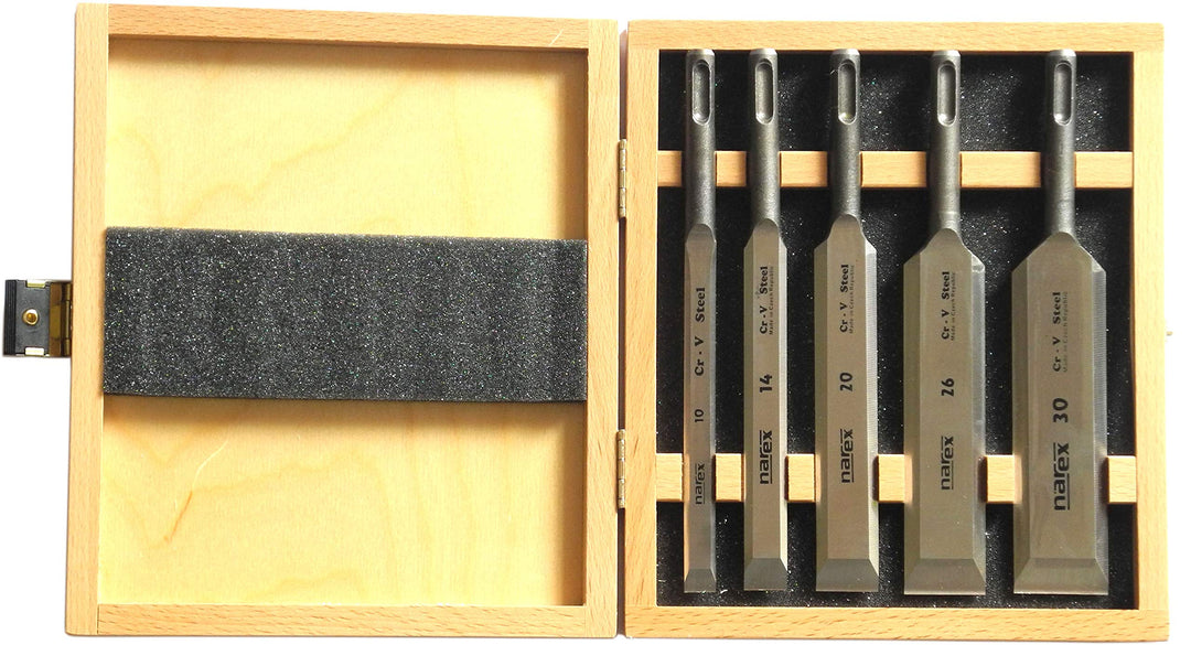 Maschinen Stechbeitel in Holzkassette (SDS-PLUS) 5-tlg