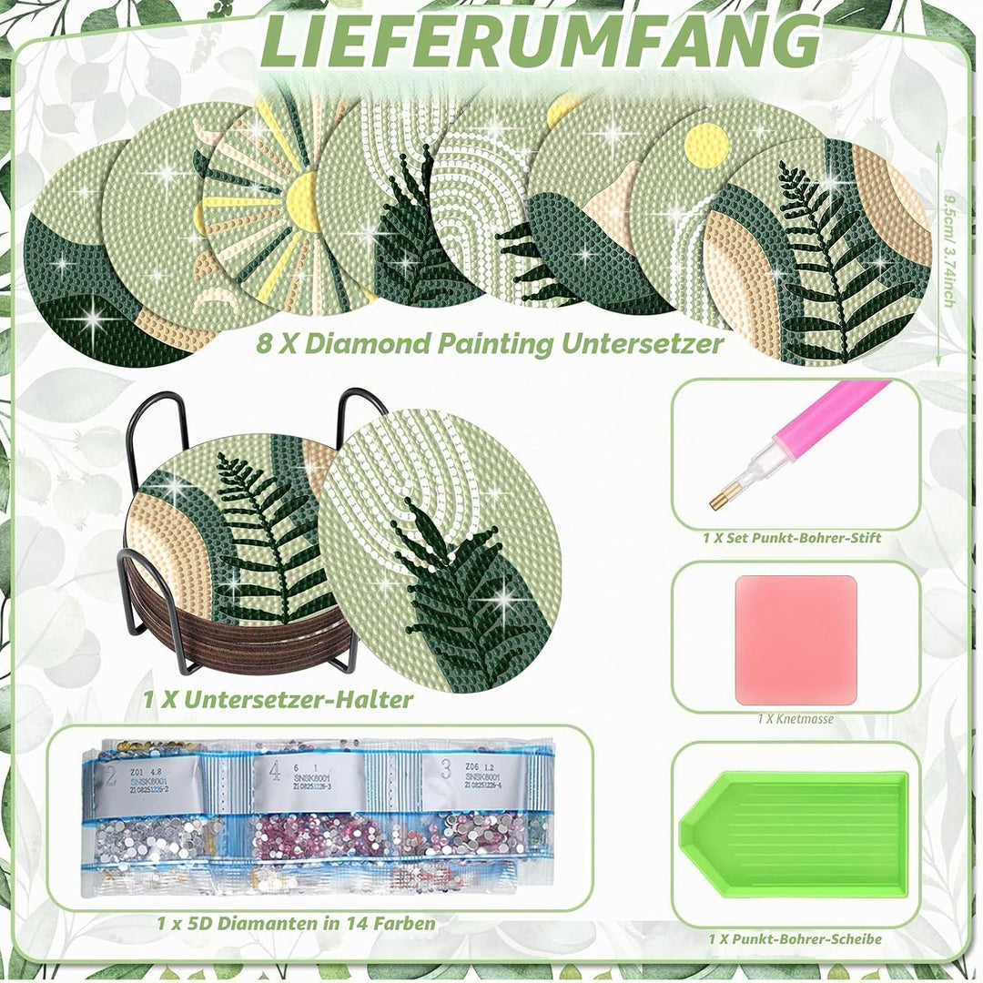 Diamond Painting Weihnachten Untersetzer DIY Set, 8 Stück rutschfeste Tassenuntersetzer Coasters, Ba