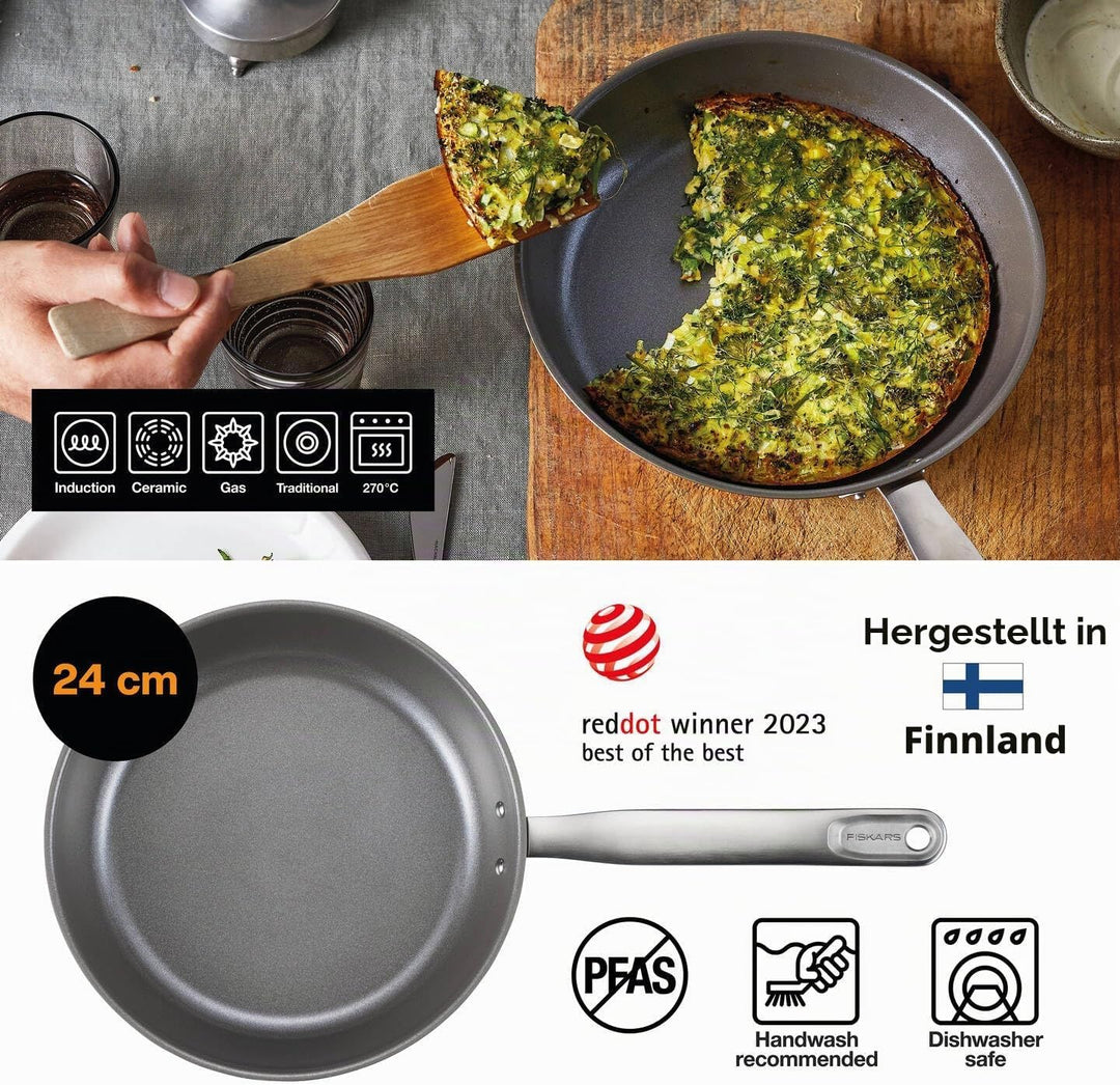 Fiskars Bratpfanne, Ø 24 cm, Beschichtete Pfanne, Für alle Kochfelder geeignet, Recycelter Edelstahl