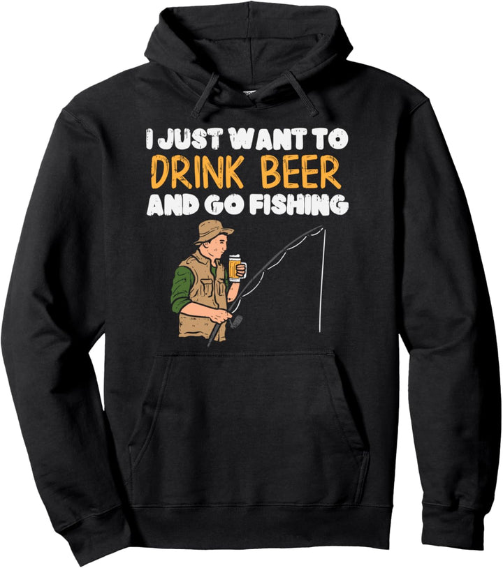 Drink Beer Go Fishing Funny Drinking Fisherman Angler Gift Pullover Hoodie