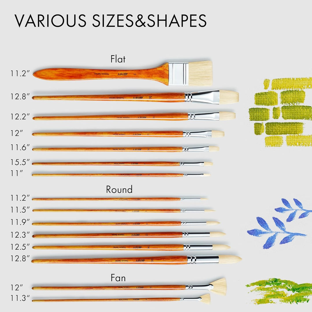 Artify 15 Stück Professional Paint Brush Set für Ölgemälde mit Einer kostenlosen Tragetasche Holzfar