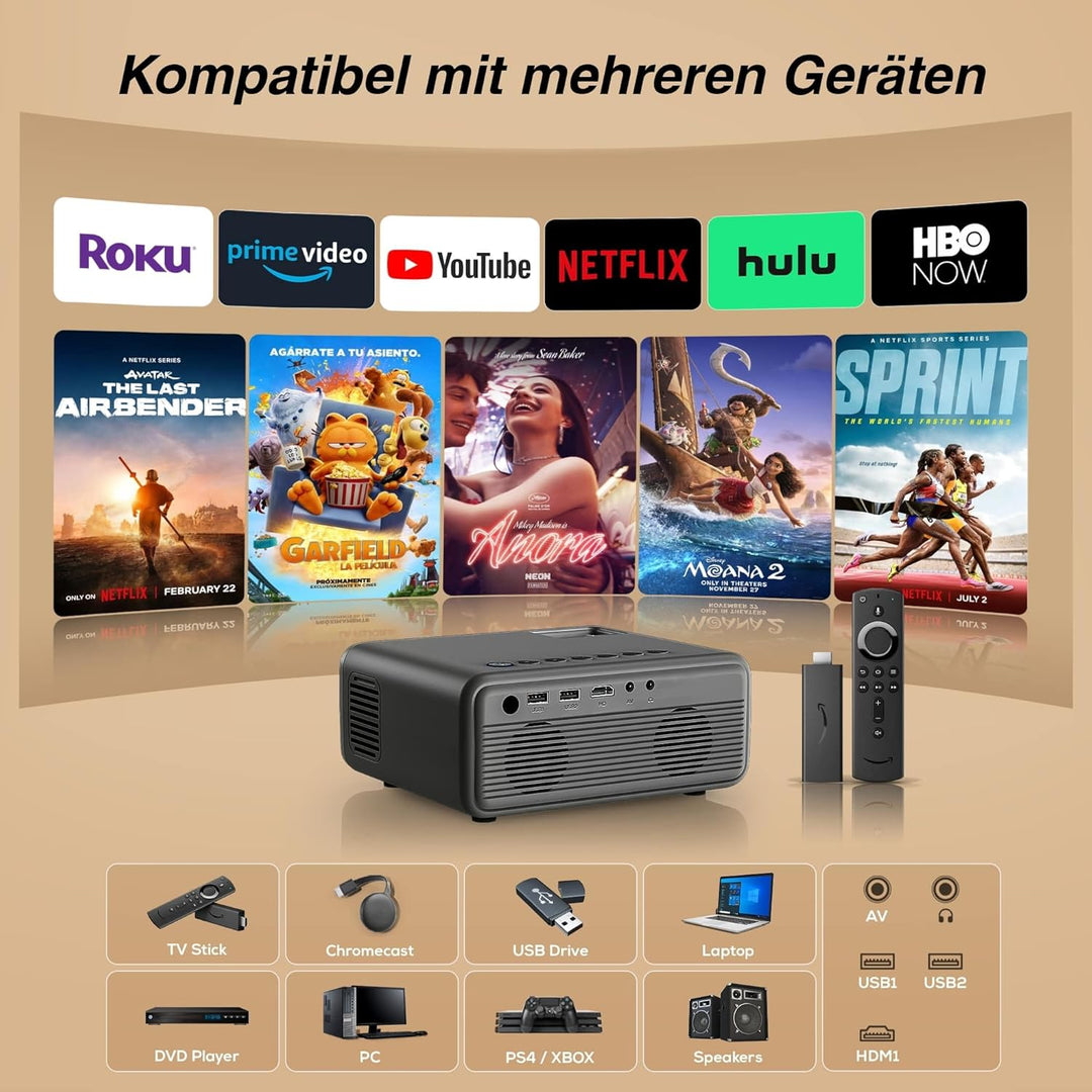 Beamer 5G WiFi Bluetooth, 10000 Lux Full HD 1080P 4K Unterstützt, iZEEKER Mini Projektor 300” Heimki