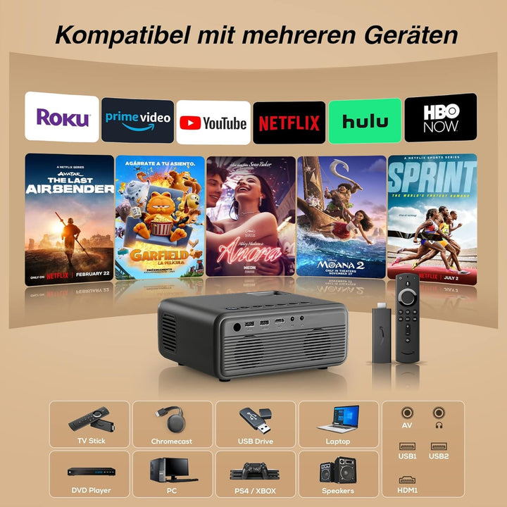 Beamer 5G WiFi Bluetooth, 10000 Lux Full HD 1080P 4K Unterstützt, iZEEKER Mini Projektor 300” Heimki