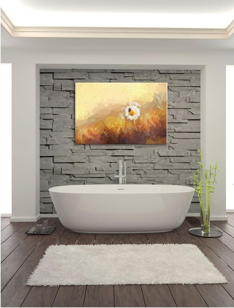 Pixxprint Gänseblümchen Marienkäfer als Leinwandbild/Grösse: 100x70 cm/Wandbild/Kunstdruck/fertig be