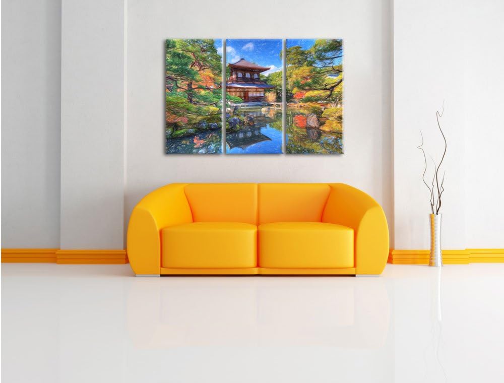 Pixxprint Ginkaku-ji-Tempel in Kyoto / 3-Teilig/Gesamtmass 120cm Leinwandbild bespannt auf Holzrahme