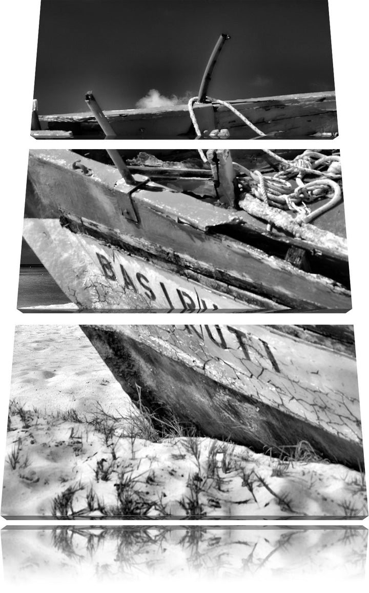 Pixxprint Monocrome, Boot am Strand 3-Teiler Leinwandbild 120x80 Bild auf Leinwand