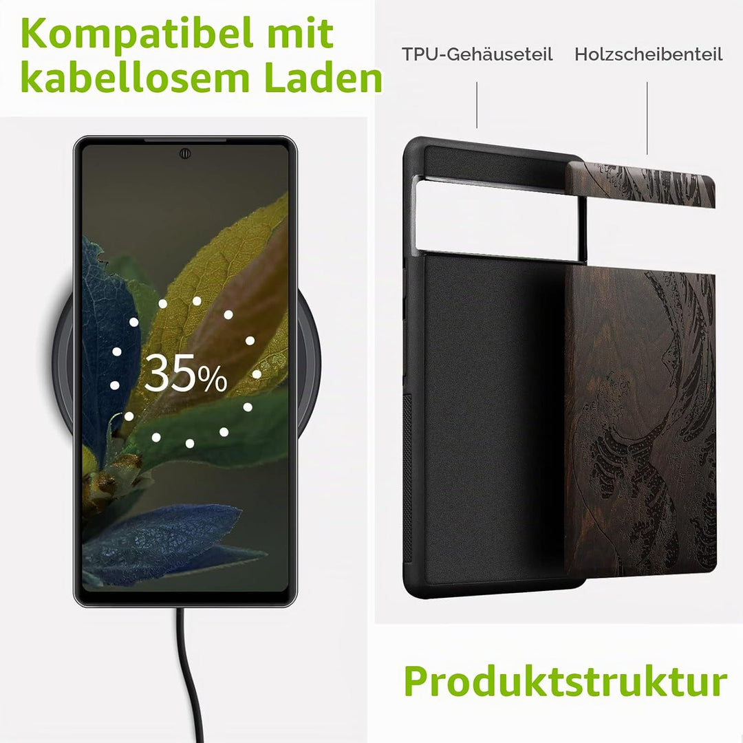 Carveit Holz Handyhülle für Google Pixel 7a Cover [Einzigartiges Design Case] Stossstange hülle Komp
