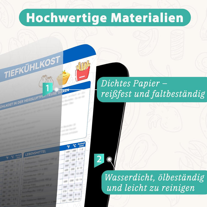 270+ Airfryer Zubehör，Airfryer Spickzettel, Magnetischer Airfryer Spickzettel mit Zeit-Temperatur-Me
