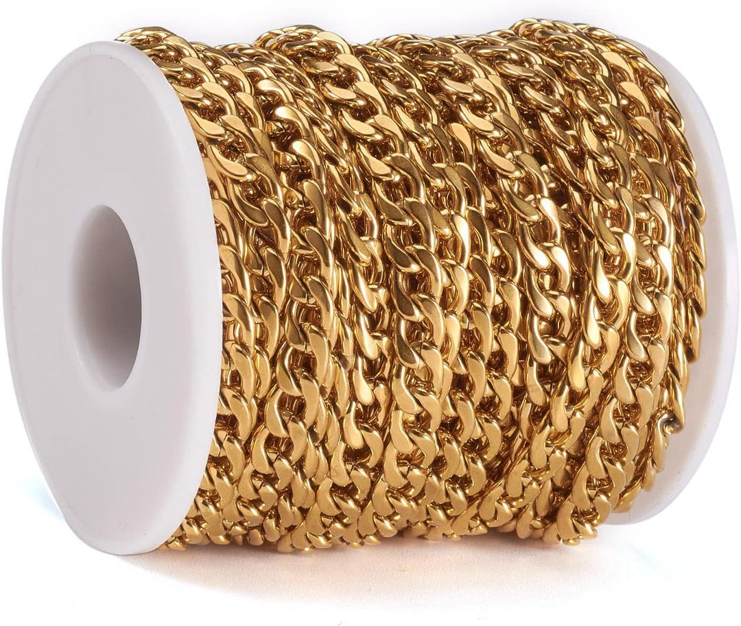 Edelstahl-Panzerketten, goldfarben, ungeschweisst, gedreht, 9 x 6 mm, für Halskette, Schmuck, Zubehö