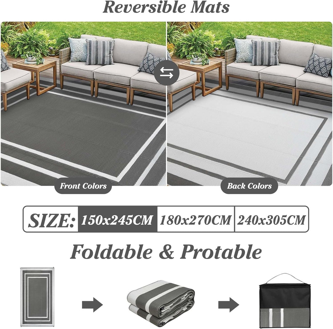 Outdoor Teppich Wetterfest Grau 150x245cm Kunststoff Picknickdecken Wasserfest Reversible Camping Te