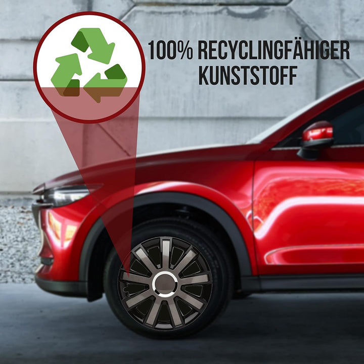 Albrecht 16 Zoll Radkappen schwarz/grau für Stahlfelgen - Flash Radzierblenden aus hochwertigem Kuns